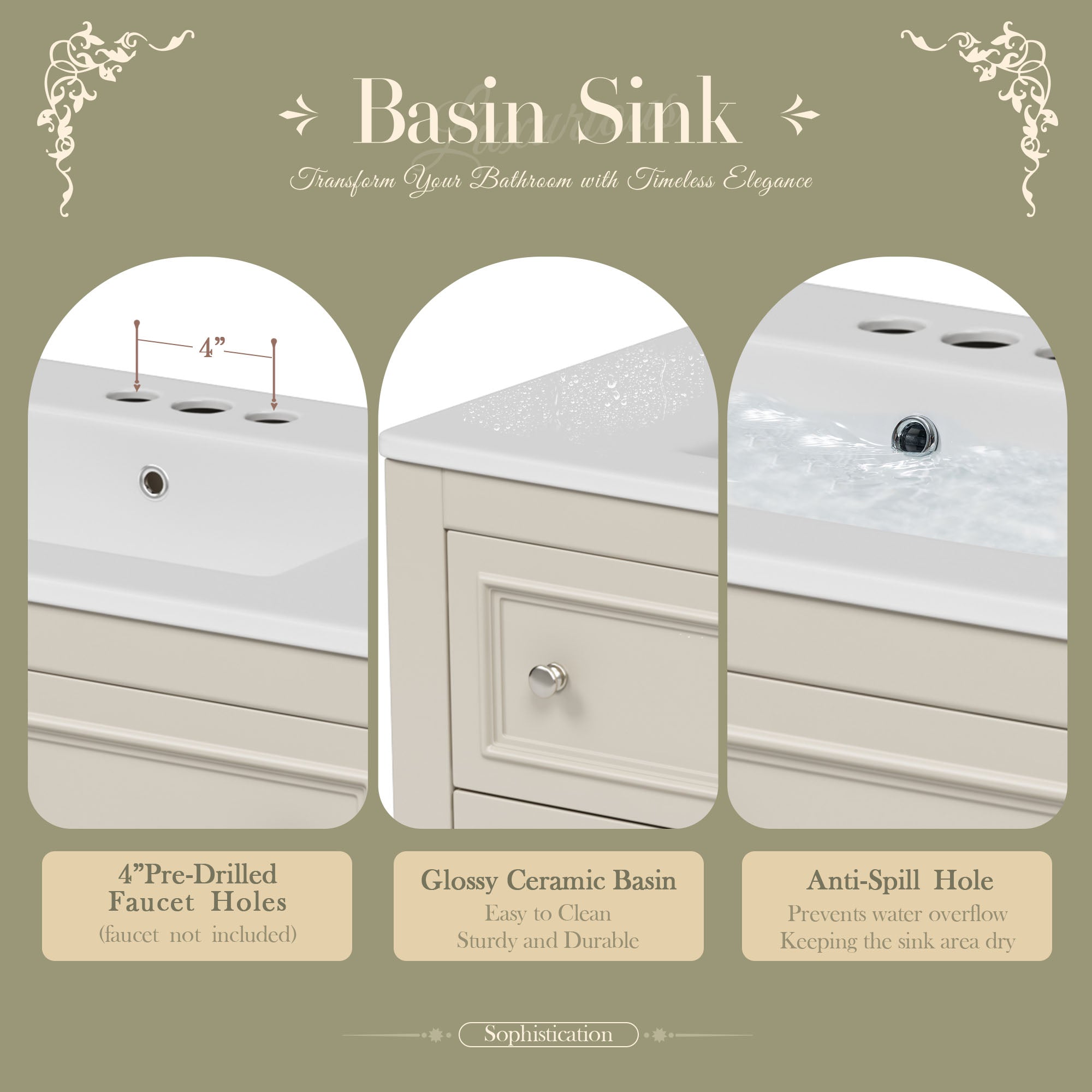 36" Bathroom Vanity Cabinet with Sink Combo Set