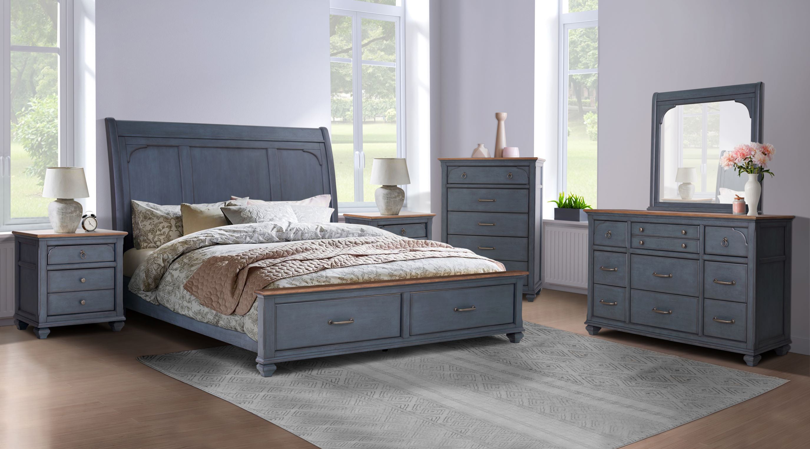 America King Size Sleigh Bed, Corduroy
