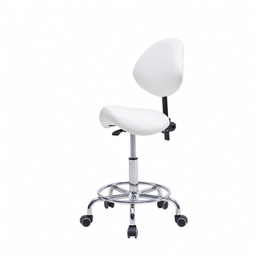 Saddle Stool Chair with Backrest - White