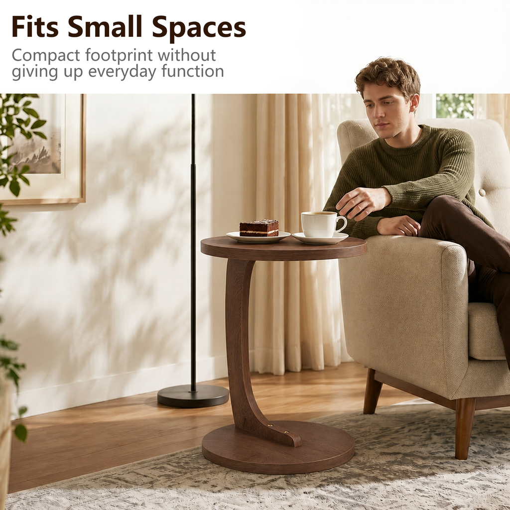 C-Shaped End Table, 14.96-Inch Round, Walnut
