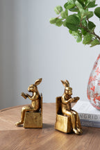 3.9x2.8x6.9" Sitting Rabbit Bookends With Antique Finish