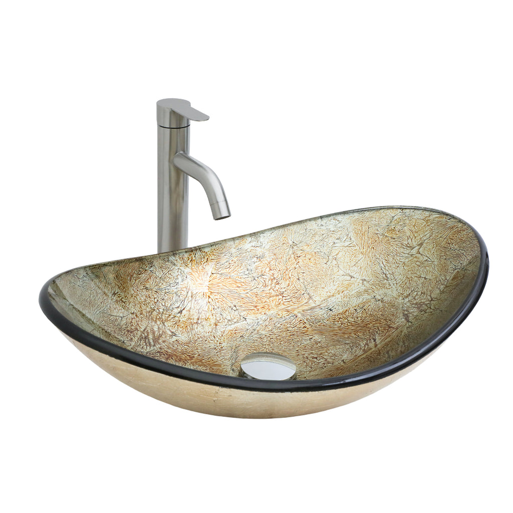 Artistic Tempered Glass Elegant Gold-Foil Glass Vessel Sink