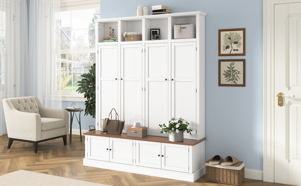 Vibe Haus 76.7''H Farmhouse Hall Tree with Bench and Cabinet