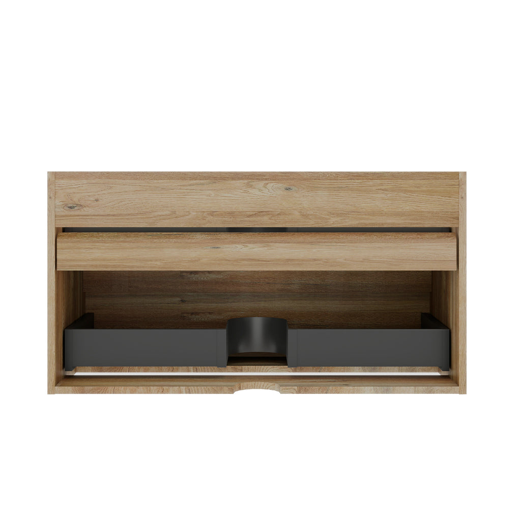 Grace 36-Inch Wall-Mounted Bathroom Vanity, Rough Oak with Double Soft-Close Drawers