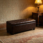 Tufted Storage Ottoman with Wooden Legs