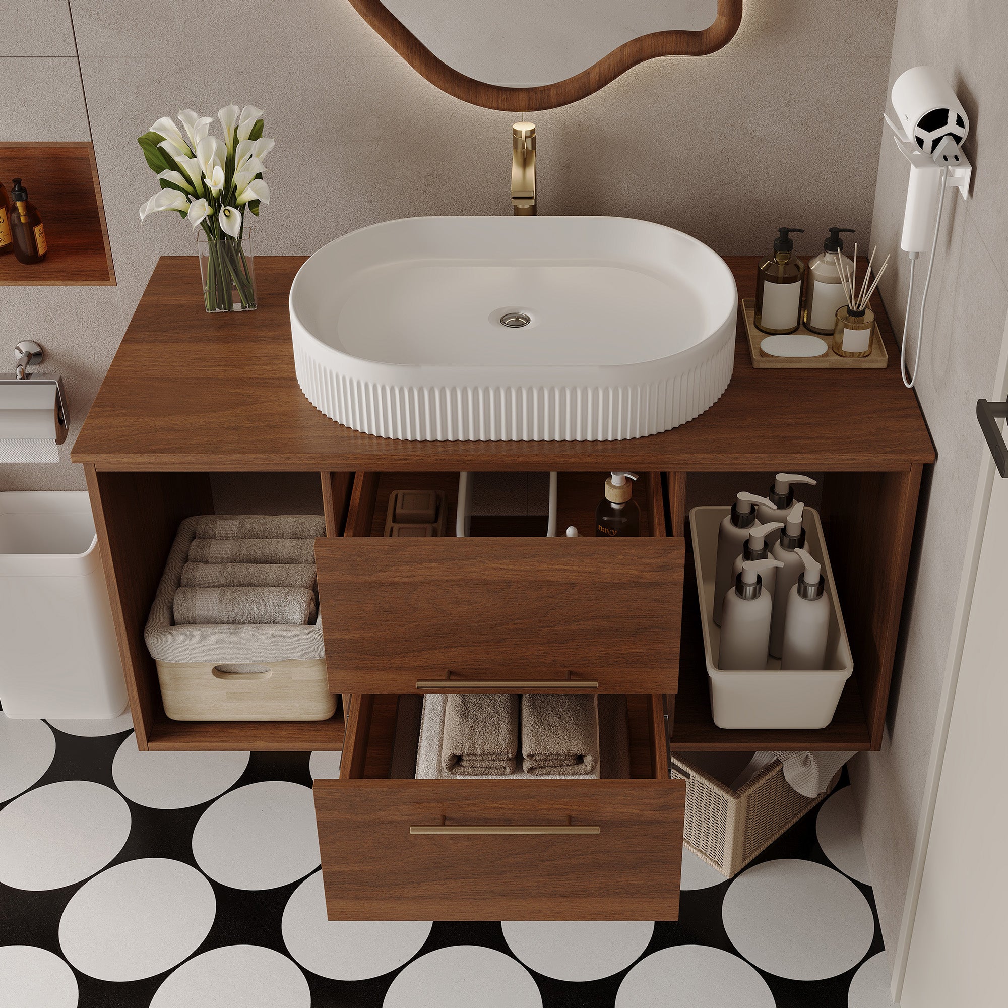 Wall-Mounted Bathroom Vanity with Ceramic Sink