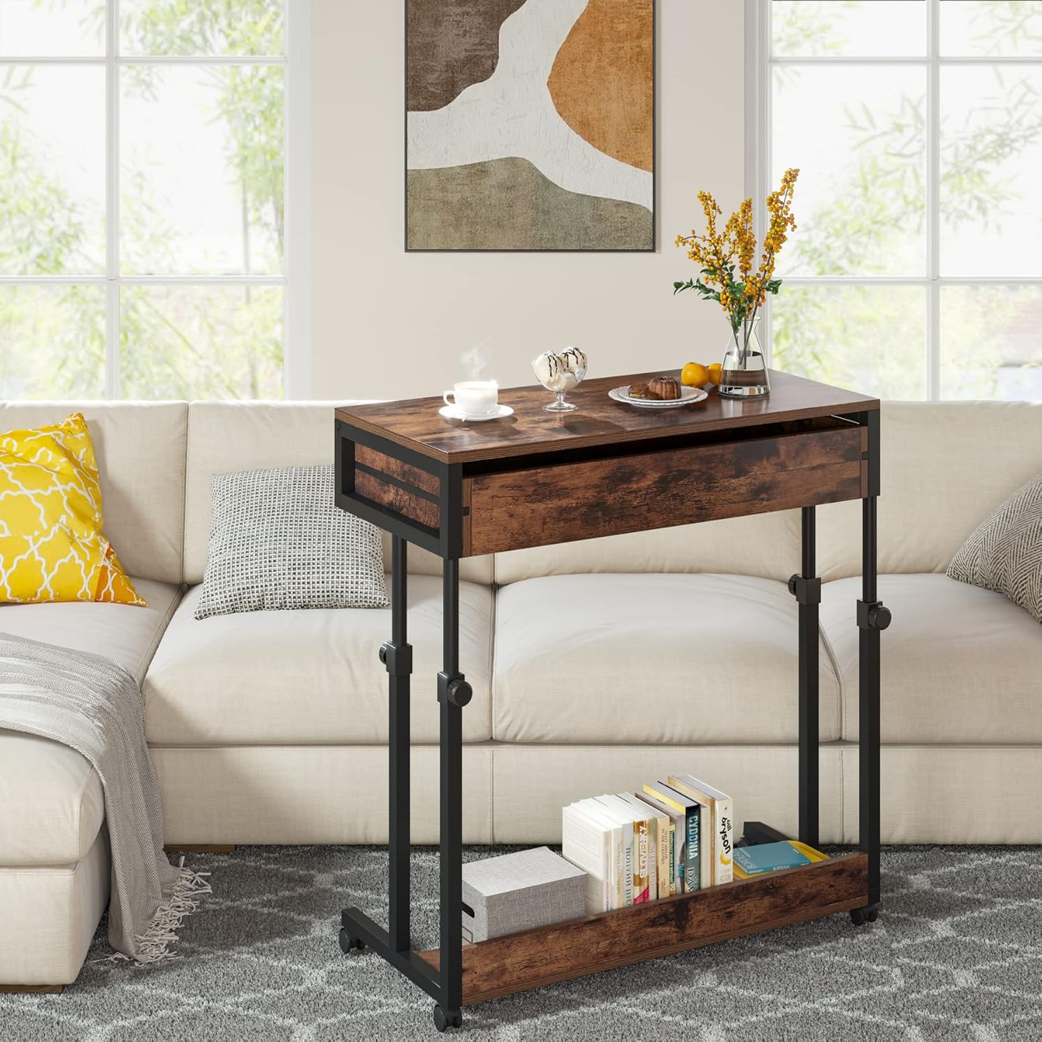 Portable Laptop Desk with Drawer & Wheels