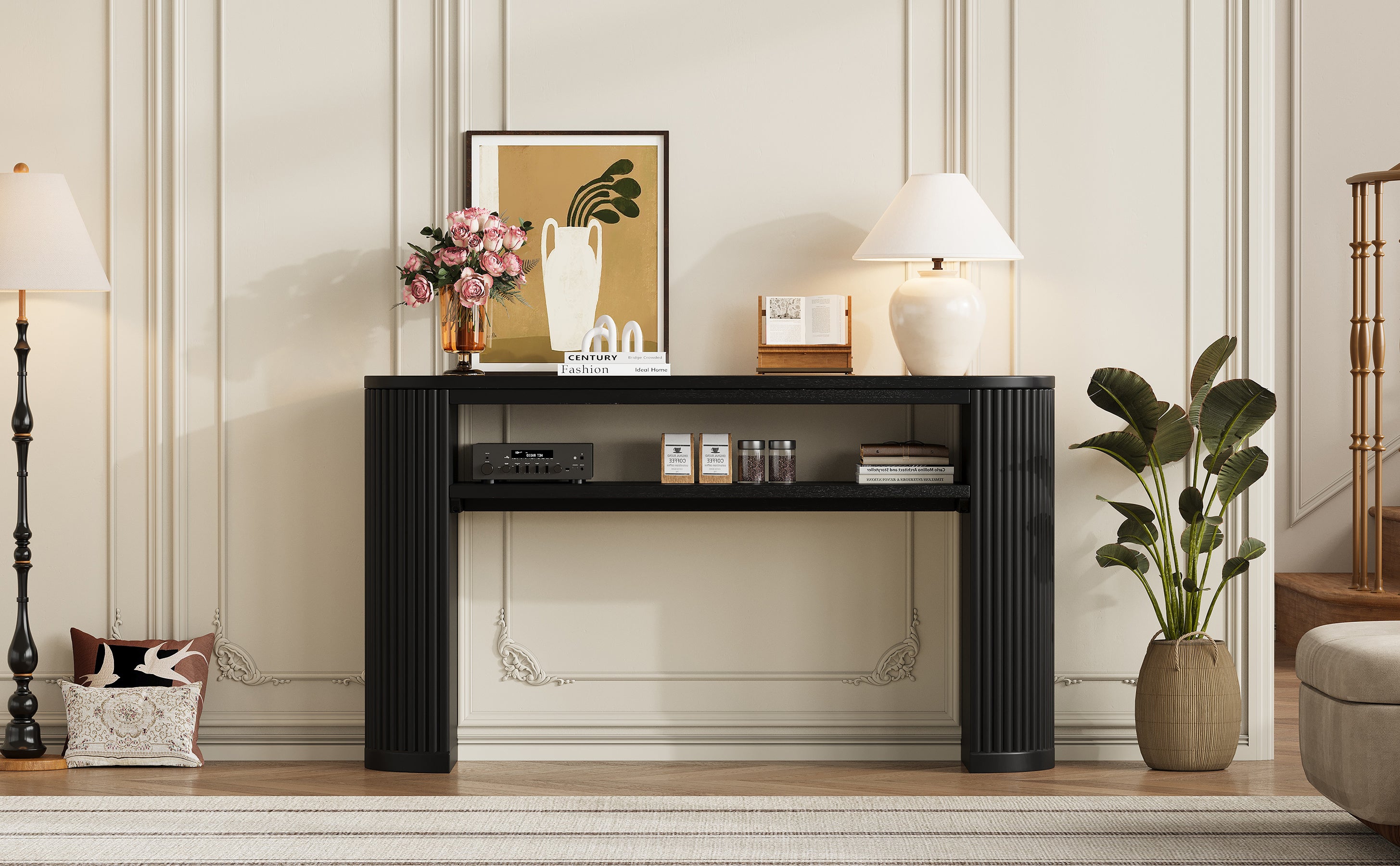 TREXM Rustic Console Table with Fluted Legs
