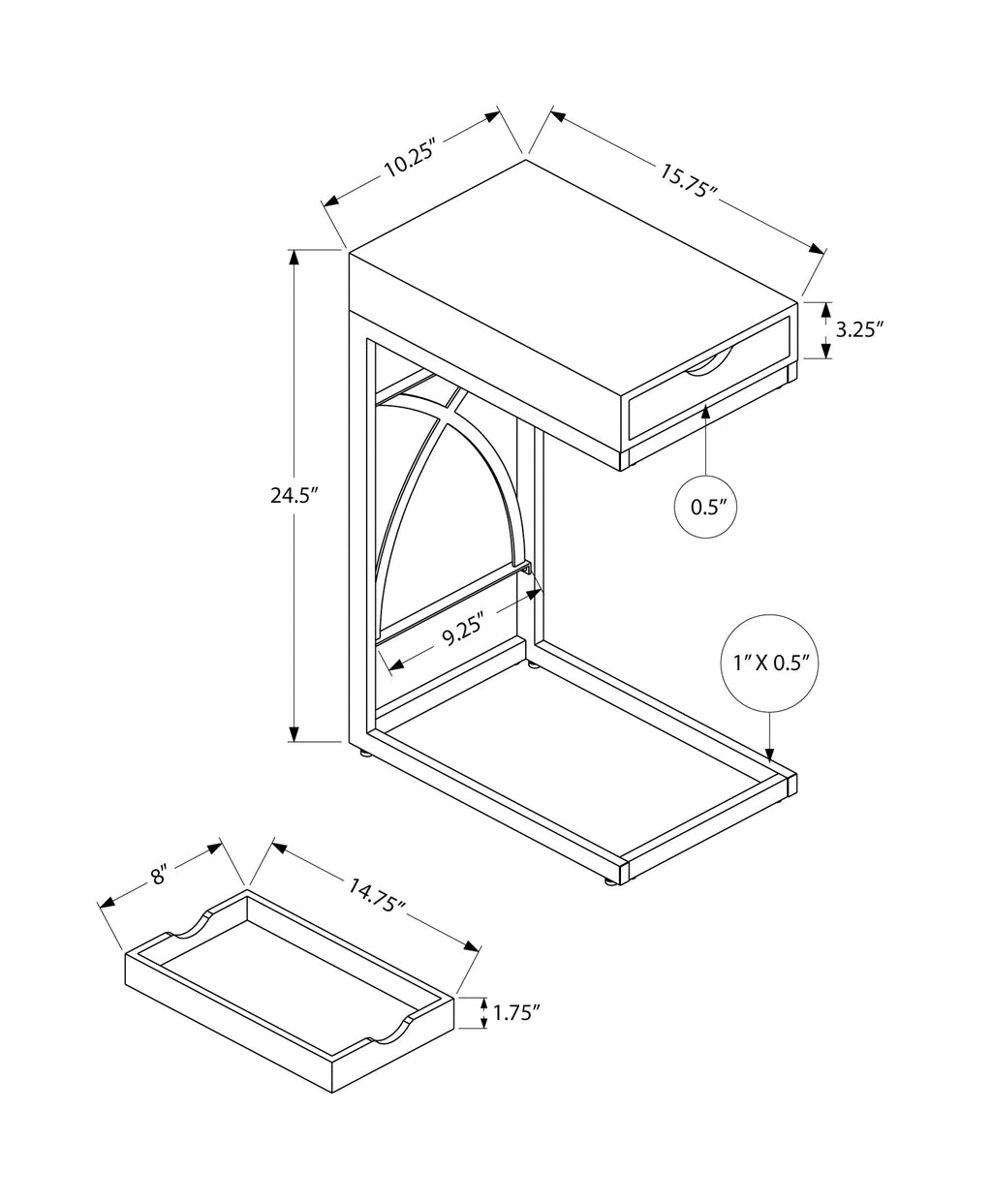C-Shaped Accent Table with Storage Drawer
