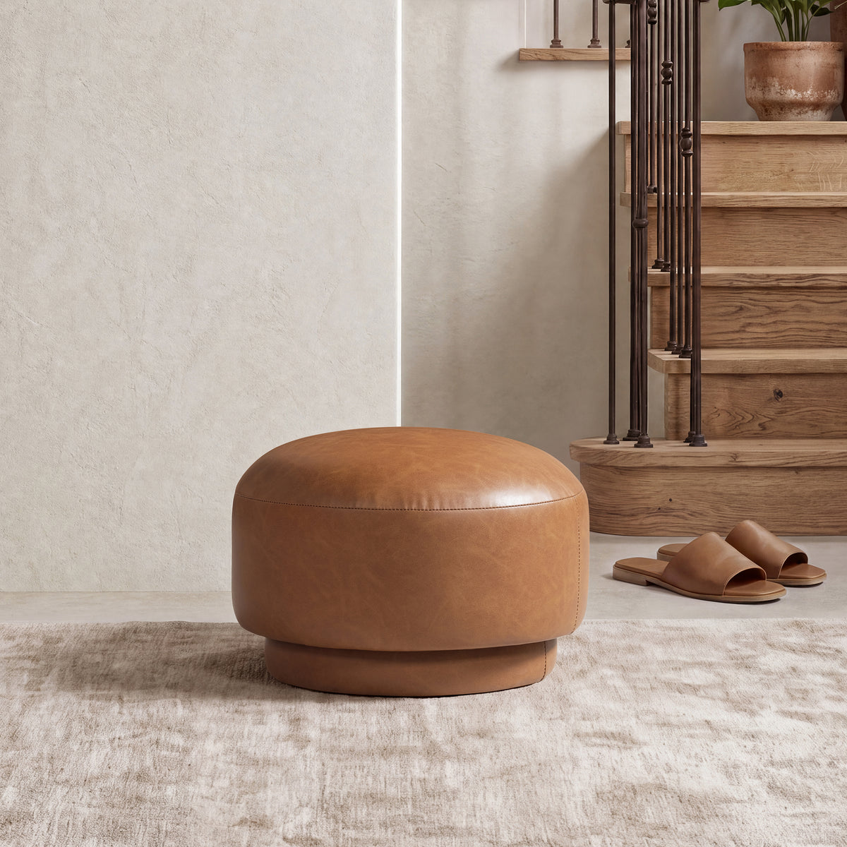 Fuji 15-Inch Mushroom Footstool Ottoman, Faux Leather