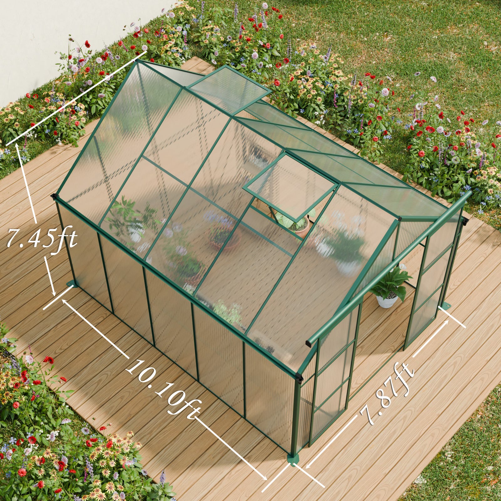 8x10FT Double Door Polycarbonate Greenhouse