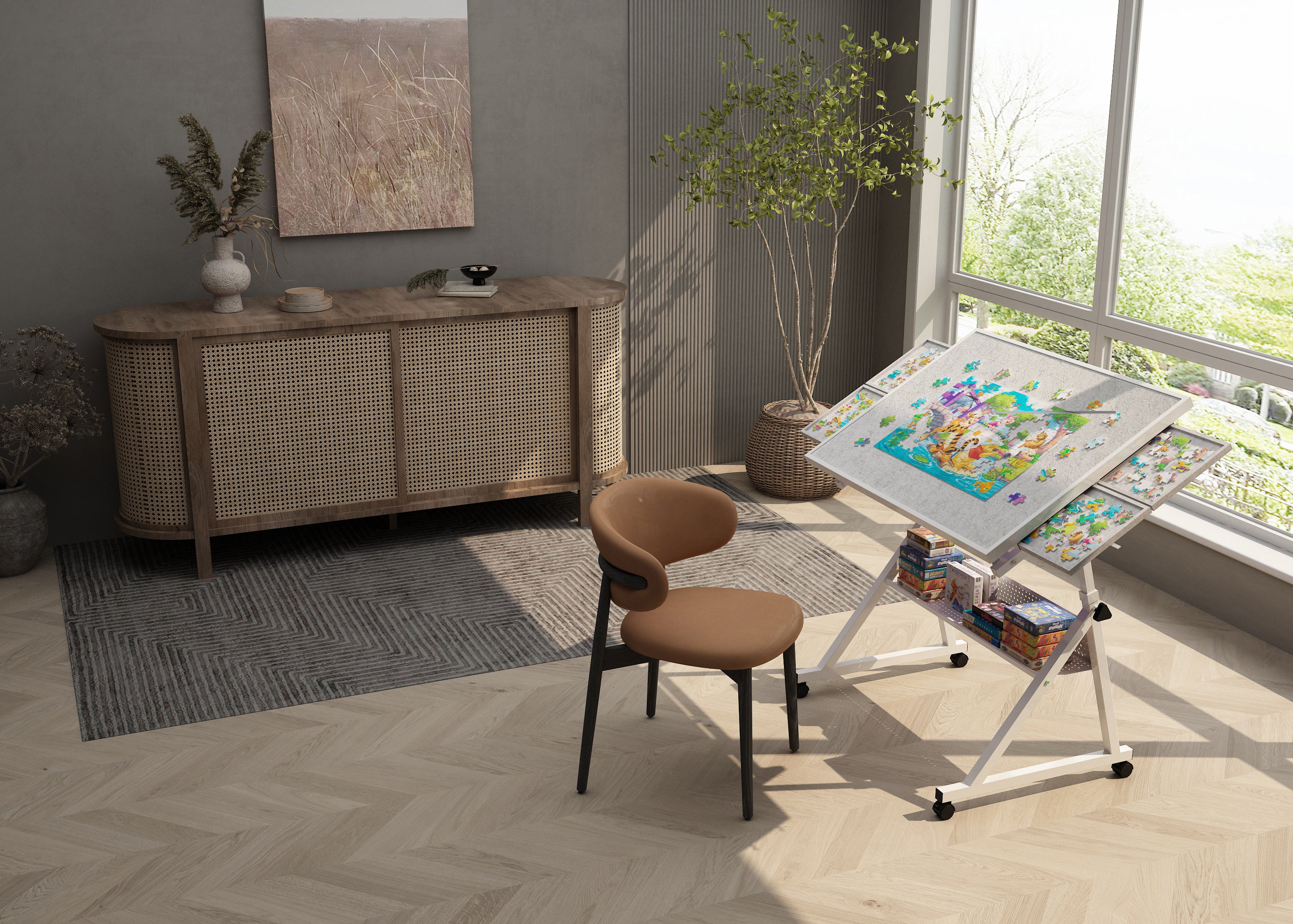 1500 Piece Jigsaw Puzzle Metal Table with 4 Trays