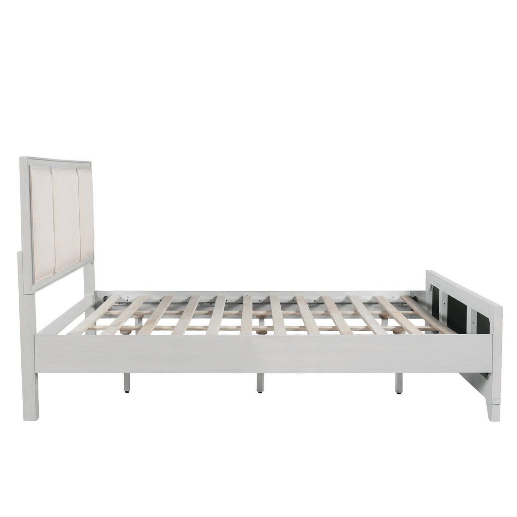 Queen Size Wooden Bed Frame with Upholstered Headboard