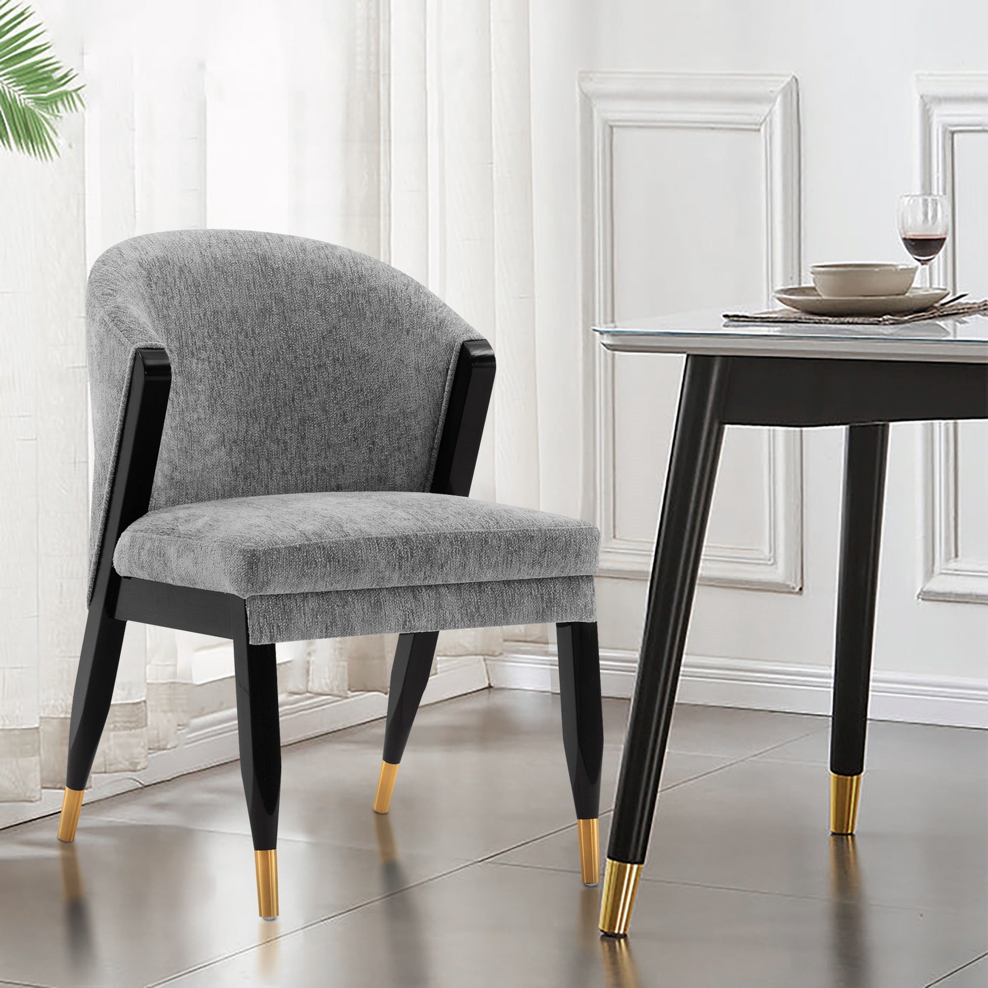 Ola Wood Chenille Dining Chair