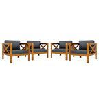 Outdoor Acacia Wood Club Wooden Armchair with Cushions (Set of 4)
