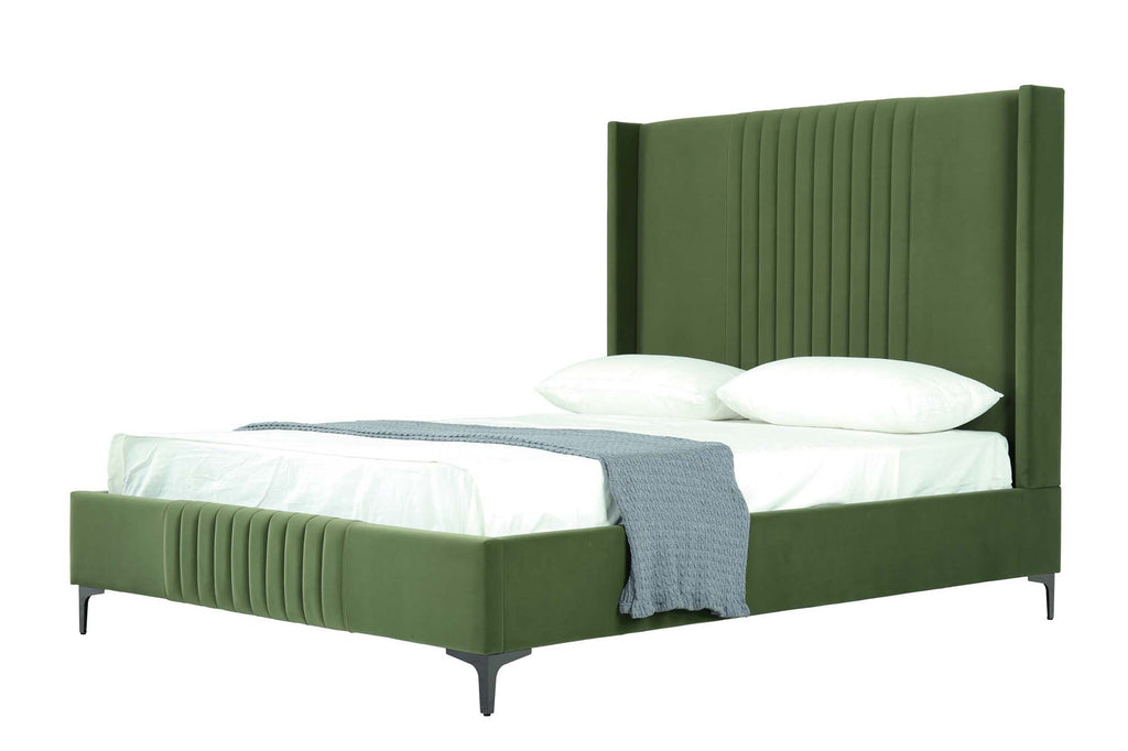 Promenade Upholstered Velvet Queen Bed in Moss