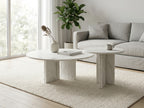 White Semi-Polished Marble Round Nesting Table Set of 2