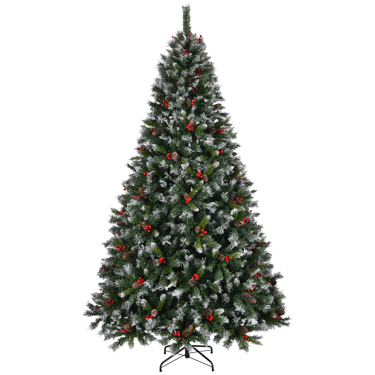 9-Foot Pre-Lit Pre-Decorated Pine Artificial Christmas Tree with Frosted Tips and Pine Cones, Green
