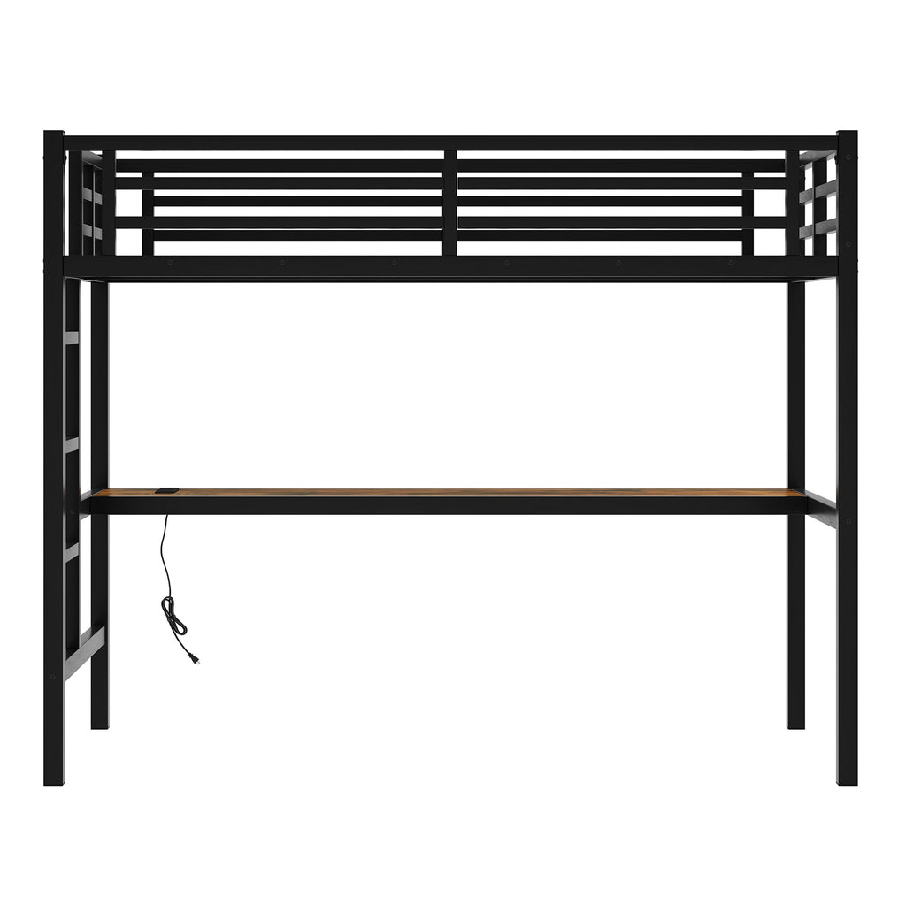 Metal Twin XL Loft Bed with Power Outlet and LED Light
