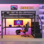 Queen Loft Bed with Desk and Charging Station