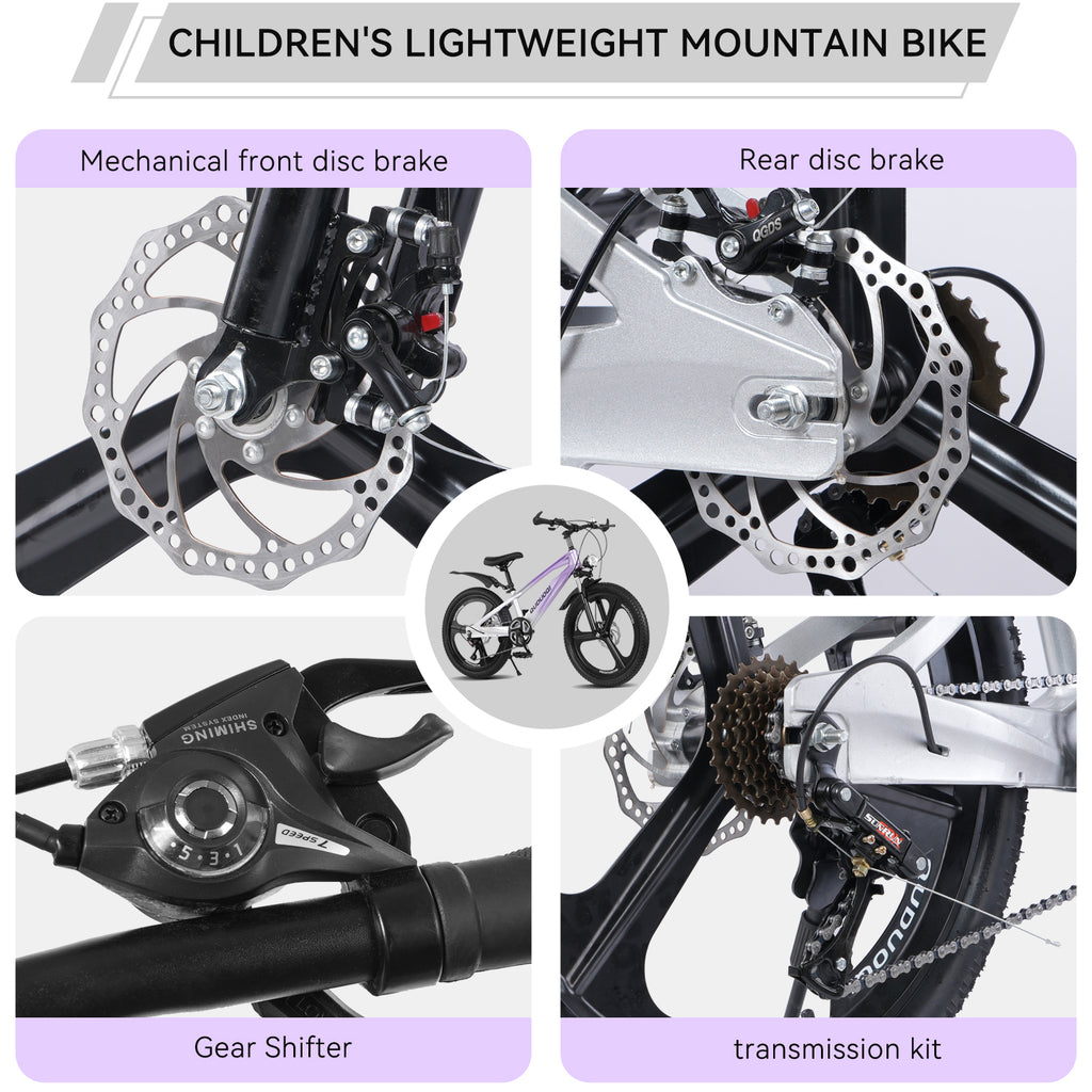FKZNPJ 20 Inch Kids Mountain Bike, 7-Speed Youth Bicycle