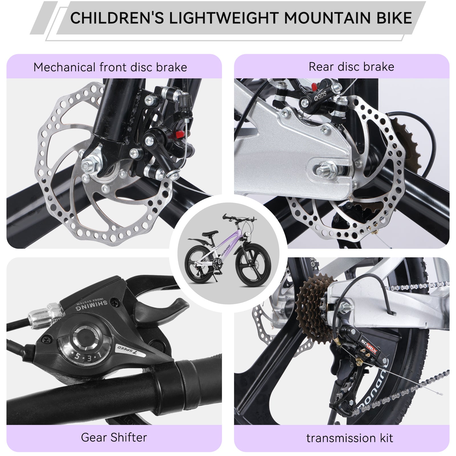 FKZNPJ 20 Inch Kids Mountain Bike, 7-Speed Youth Bicycle