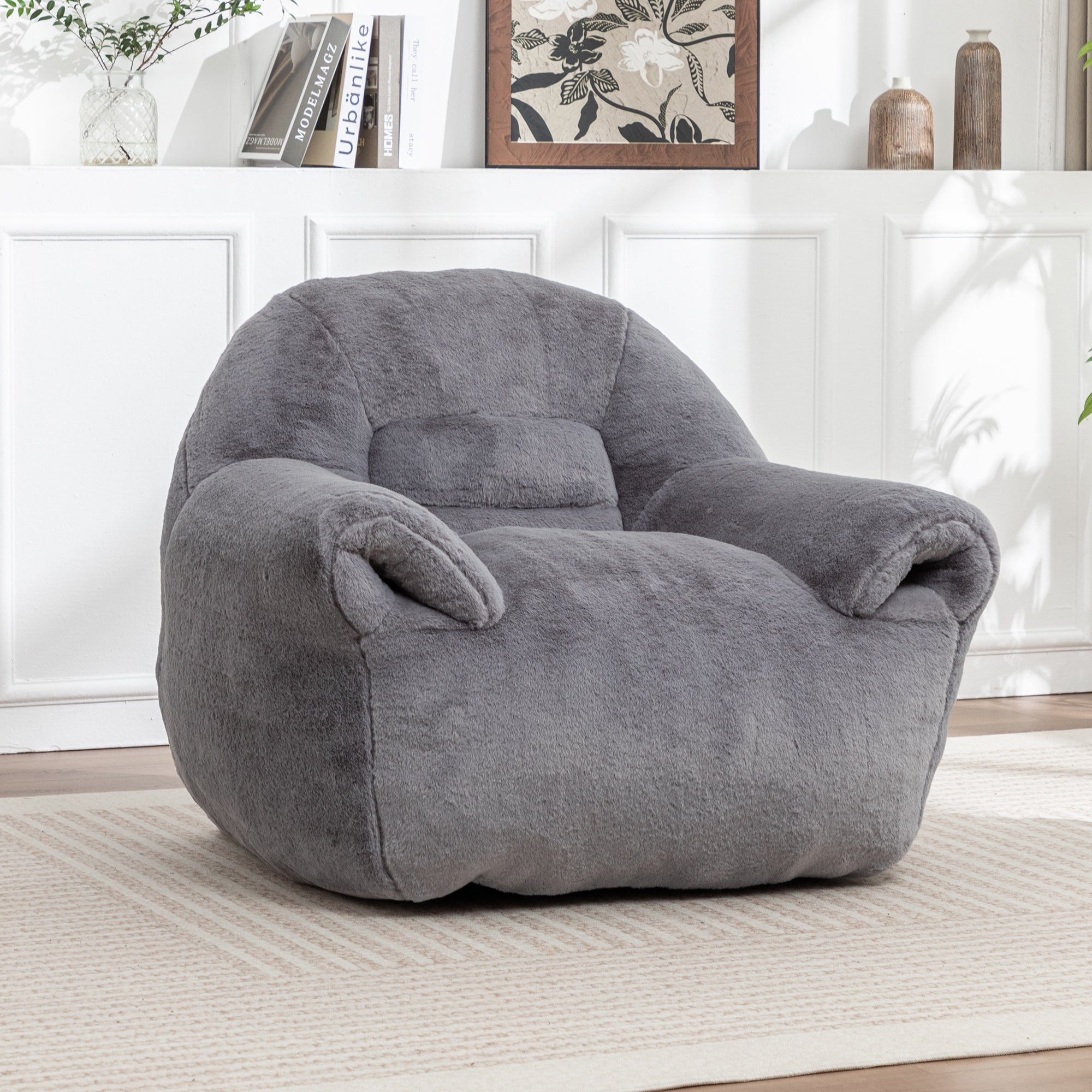 Comfy Faux Fur Bean Bag Chair with Back Support