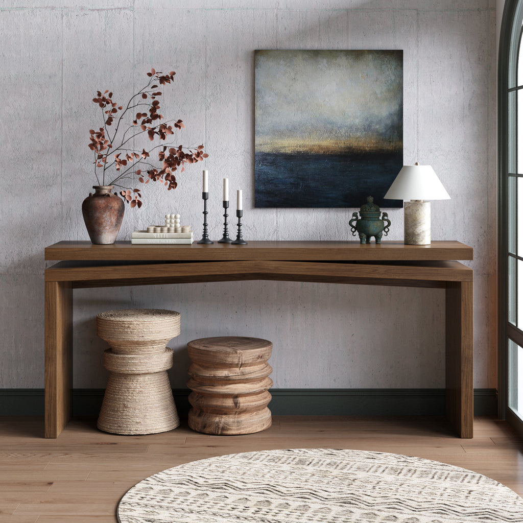 65-Inch Solid Wood Console Table, Farmhouse Rustic, Deep Brown