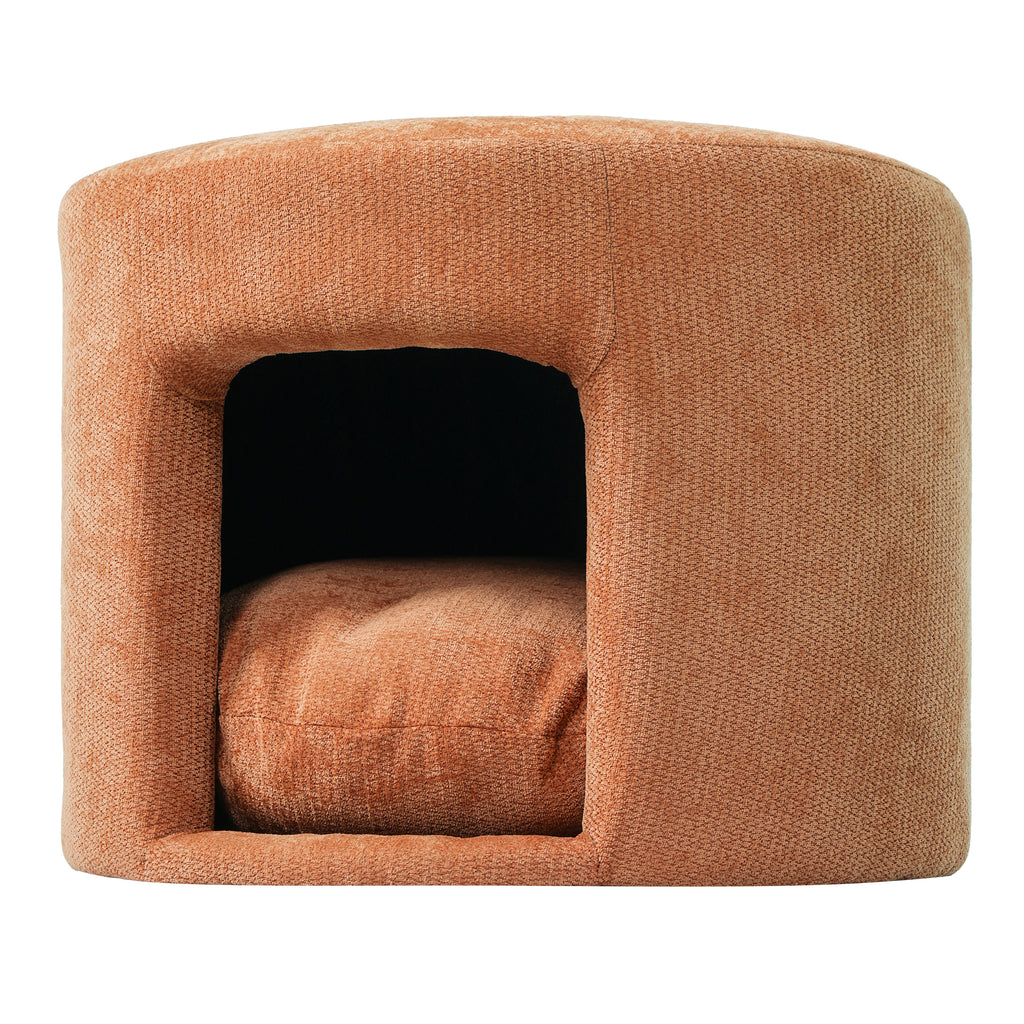 Orange Pet Friendly Ottoman with Removable Pet Cushion
