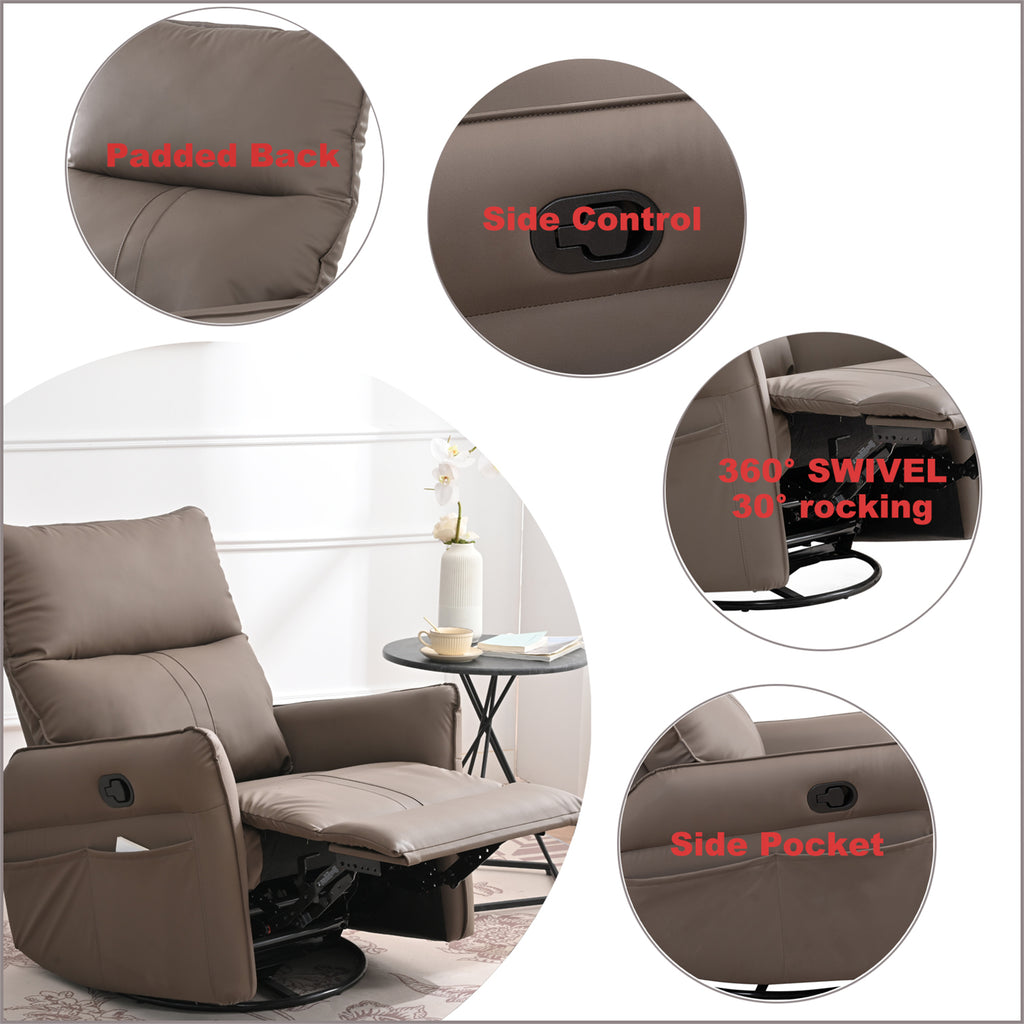 PU Rocking Recliner Chair with 360° Swivel