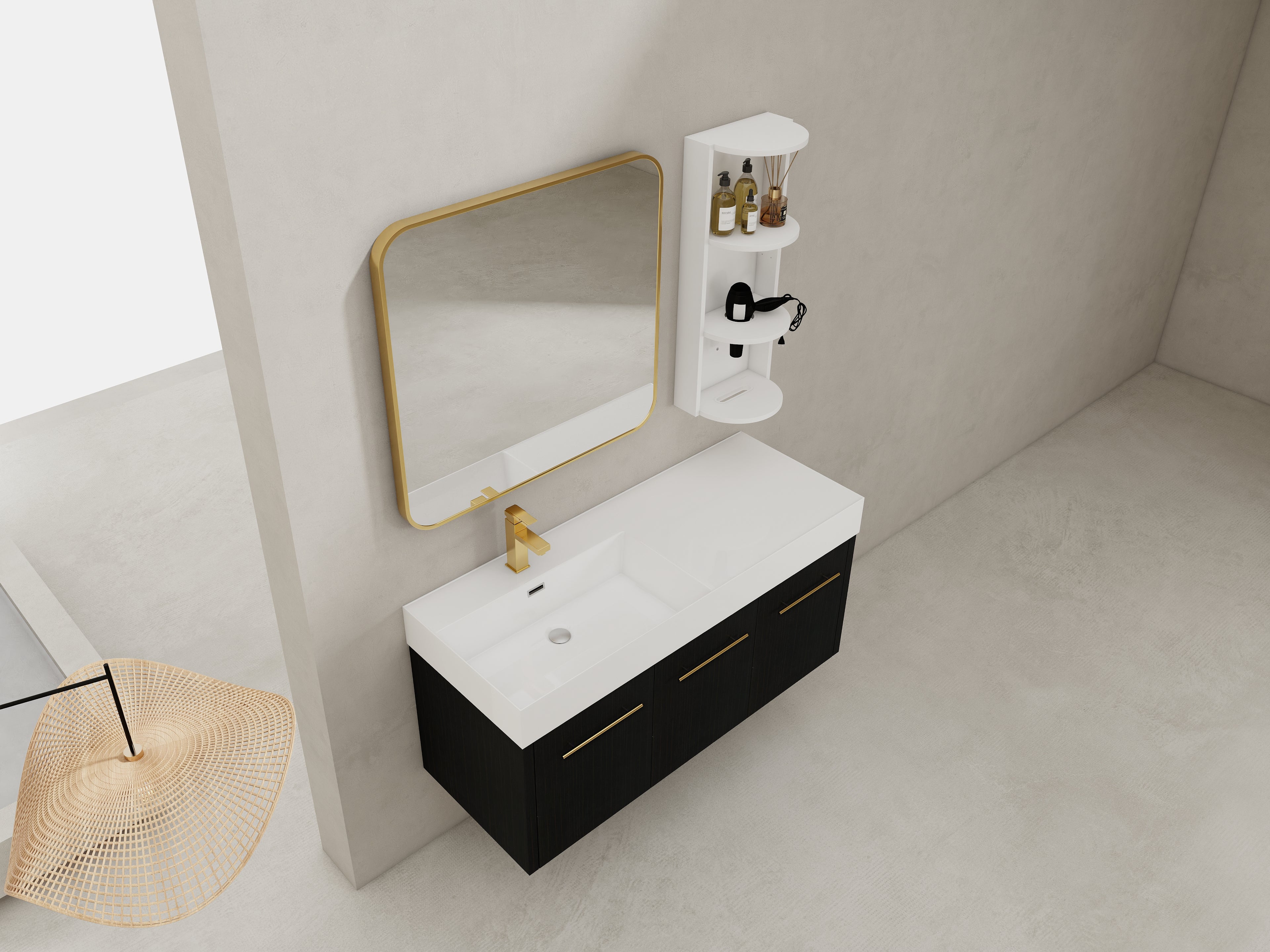 48 Inch Wall-Mounted Bathroom Vanity with Sink and Storage Rack