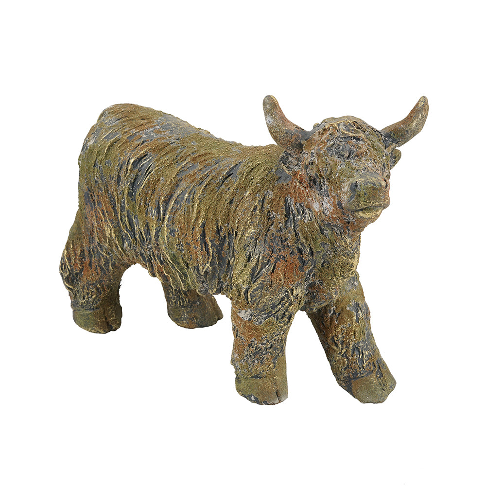 Highland Cow Figurine, 15.9-Inch Handcrafted Sculpture, Antique Bronze