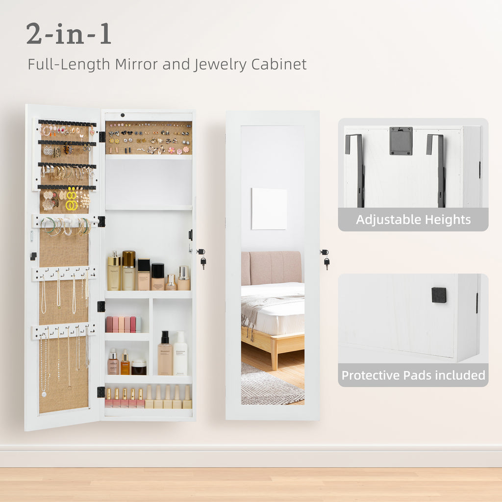 Solid Wood Jewelry Armoire Organizer Cabinet with Full-Length Mirror