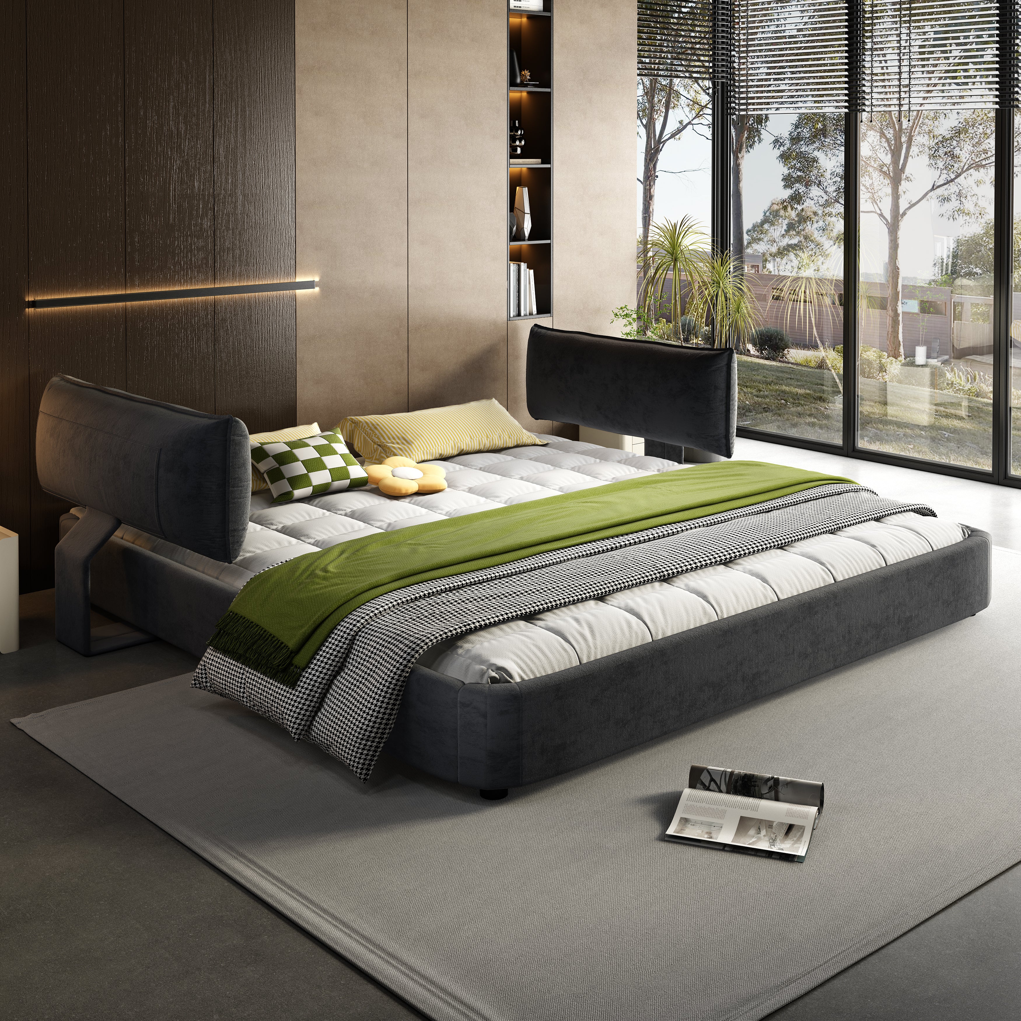 King Size Cloud Bed Frame with Oversized Padded Movable Headboard