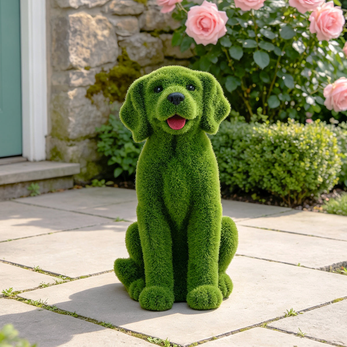 Flocked Dog Garden Statue - 13.78" Resin Figurine