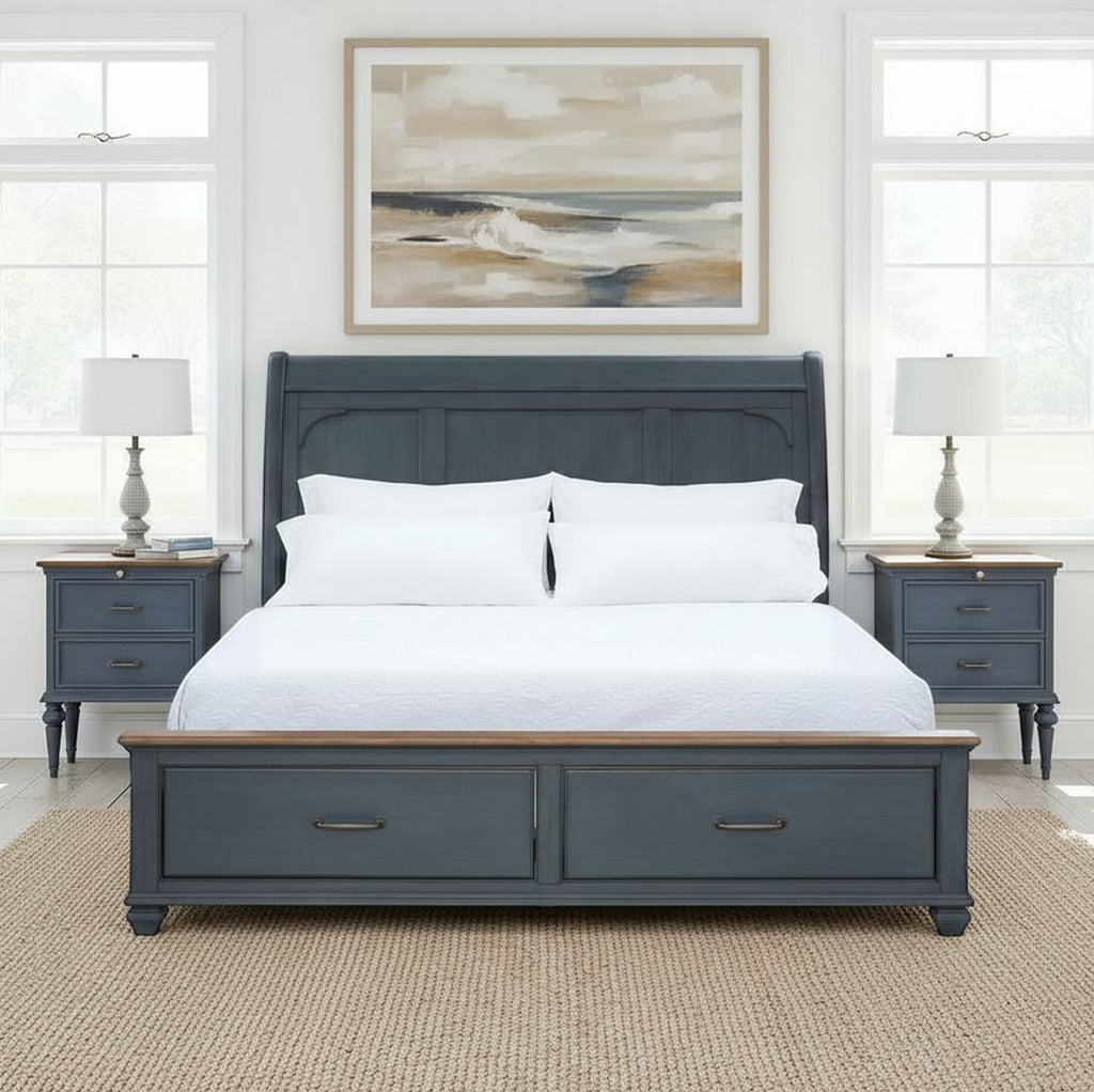 Americana Queen Size Sleigh Bed, Corduroy