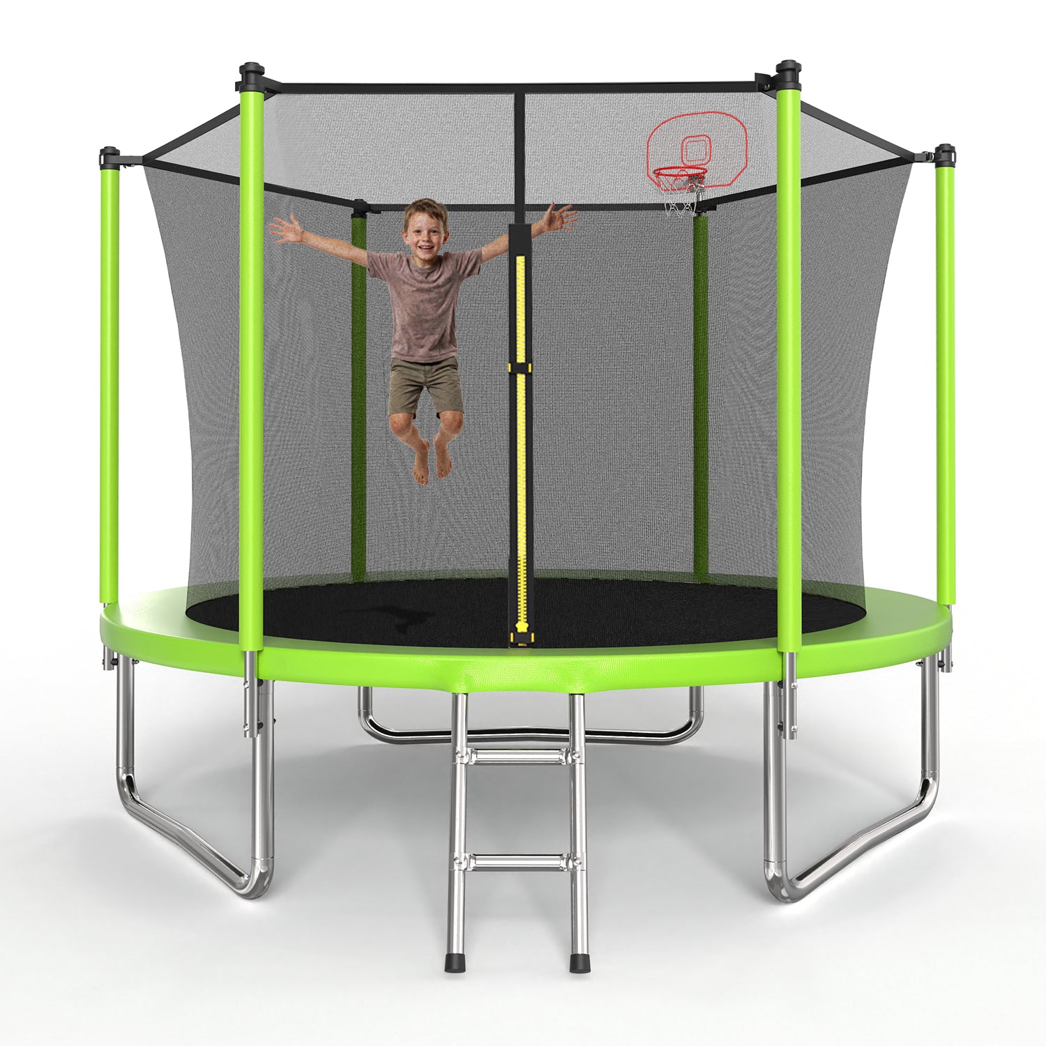 10FT Kids Trampoline with Basketball Hoop and Ladder
