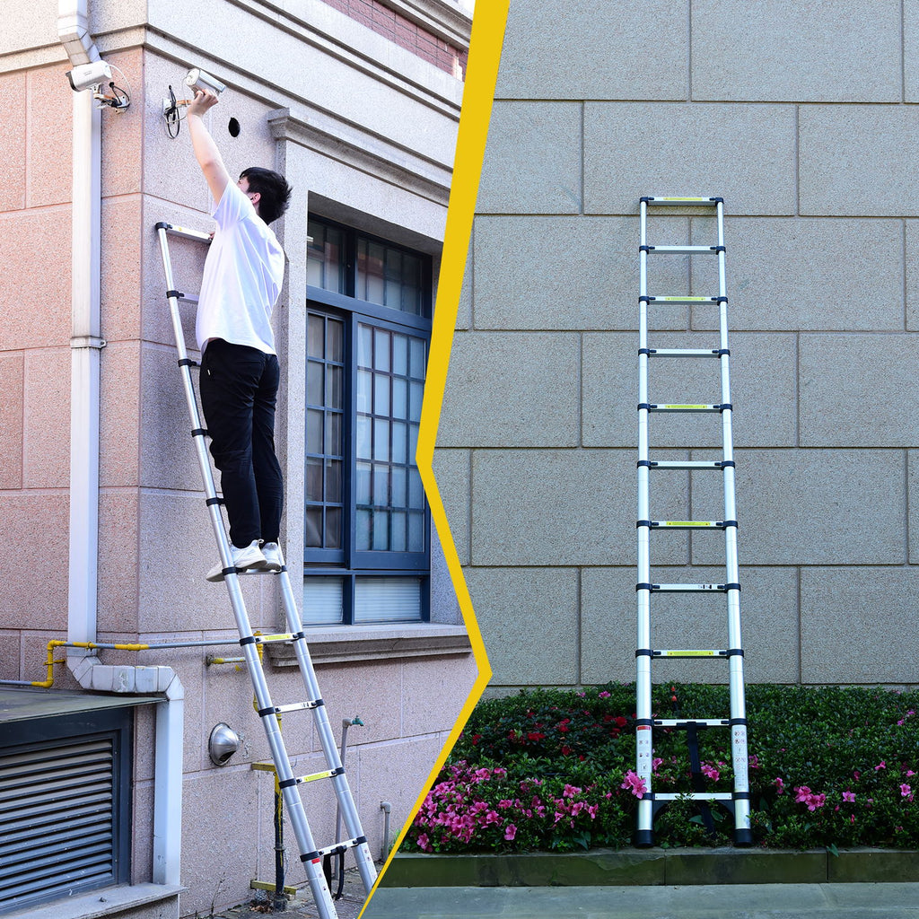 8.5FT Telescopic Ladder with Hooks and Triangular Support Frame