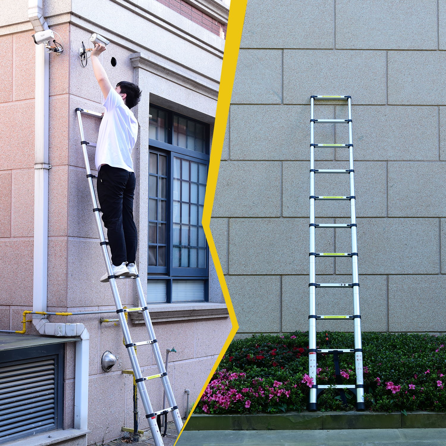 8.5FT Telescopic Ladder with Hooks and Triangular Support Frame