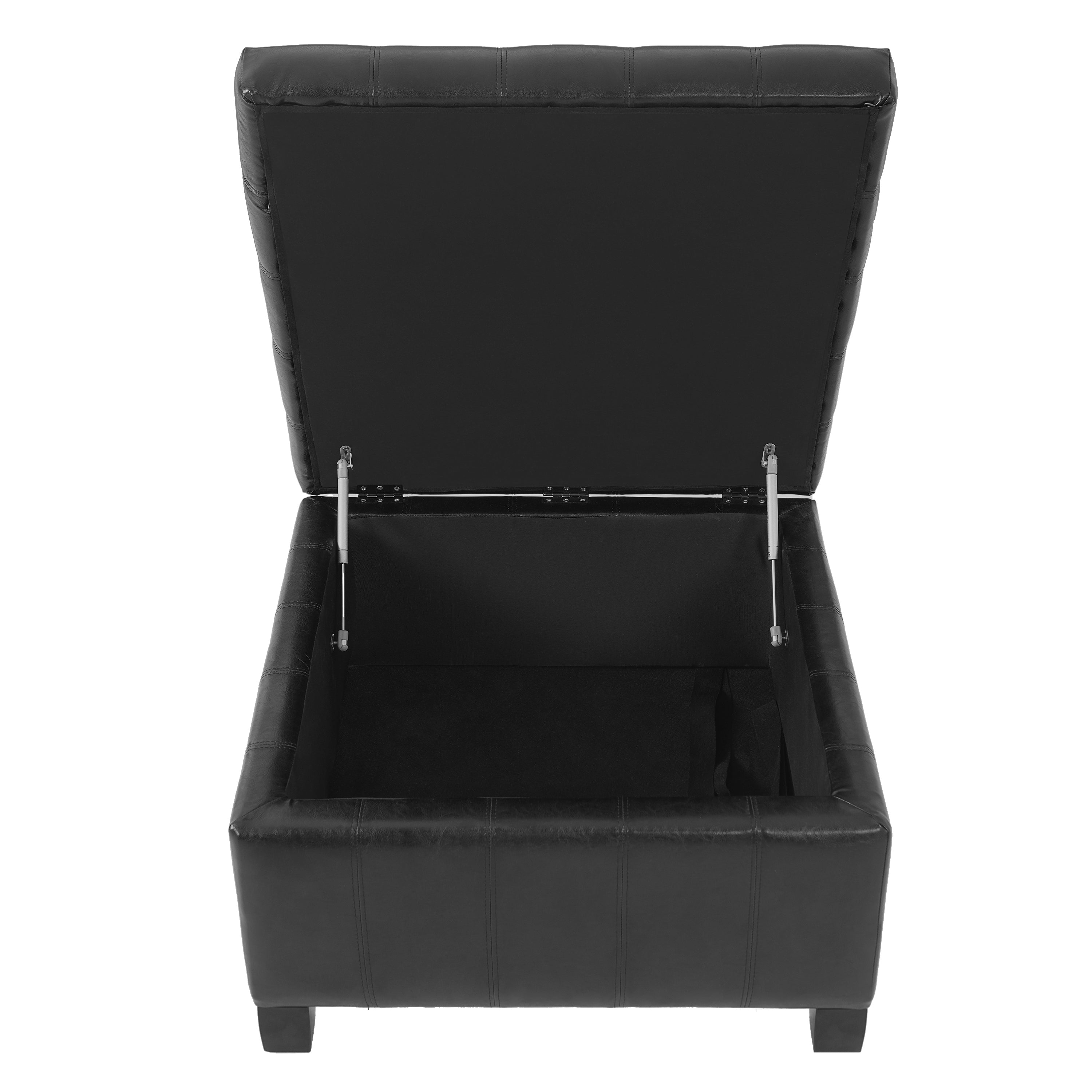 Black PU Storage Ottoman with Rubber Wood Legs