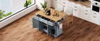 K&K 54-Inch Large Kitchen Island with Rubber Wood Drop Leaf