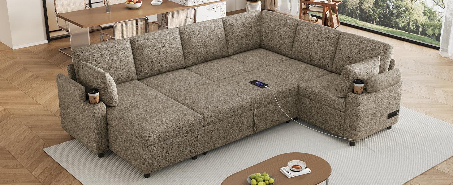 109.9" U-Shaped Sectional Sofa Bed with Storage