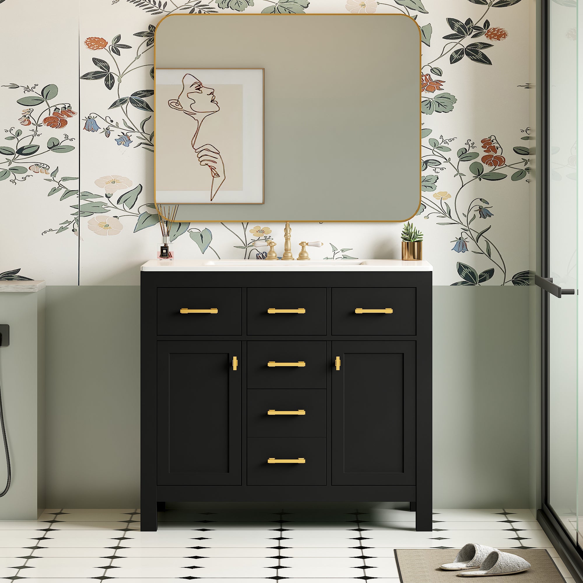 36'' Bathroom Vanity with Ceramic Sink Combo Set