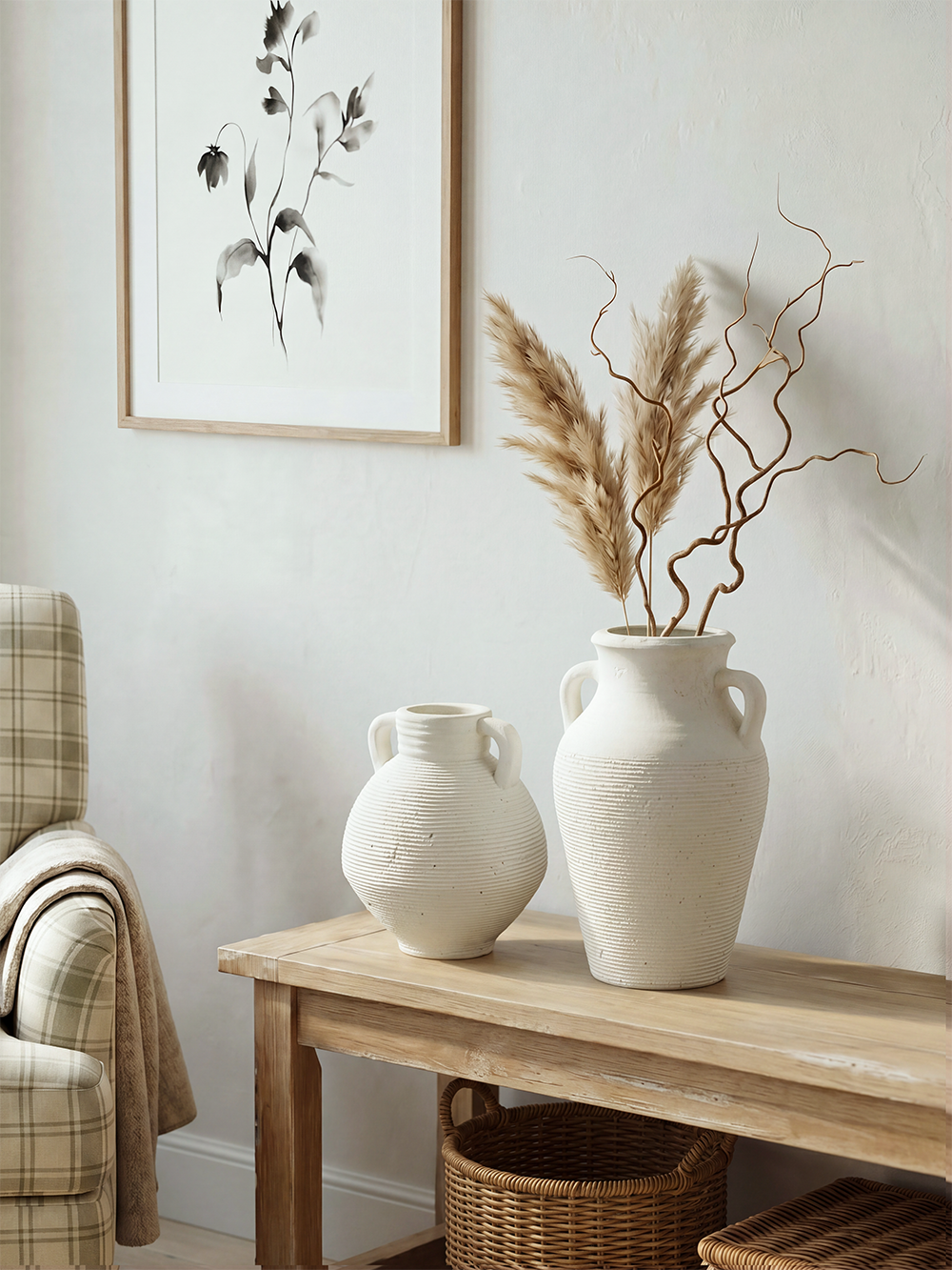 Rustic White Terracotta Tall Vase