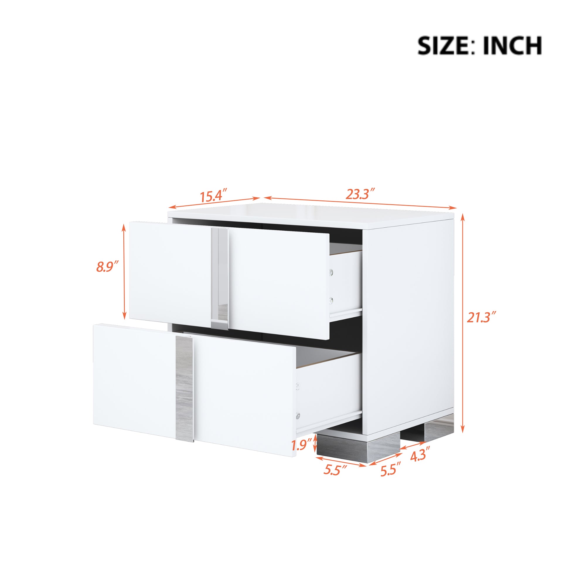 Elegant Nightstand with Metal Foot, Mirrored Bedside Table