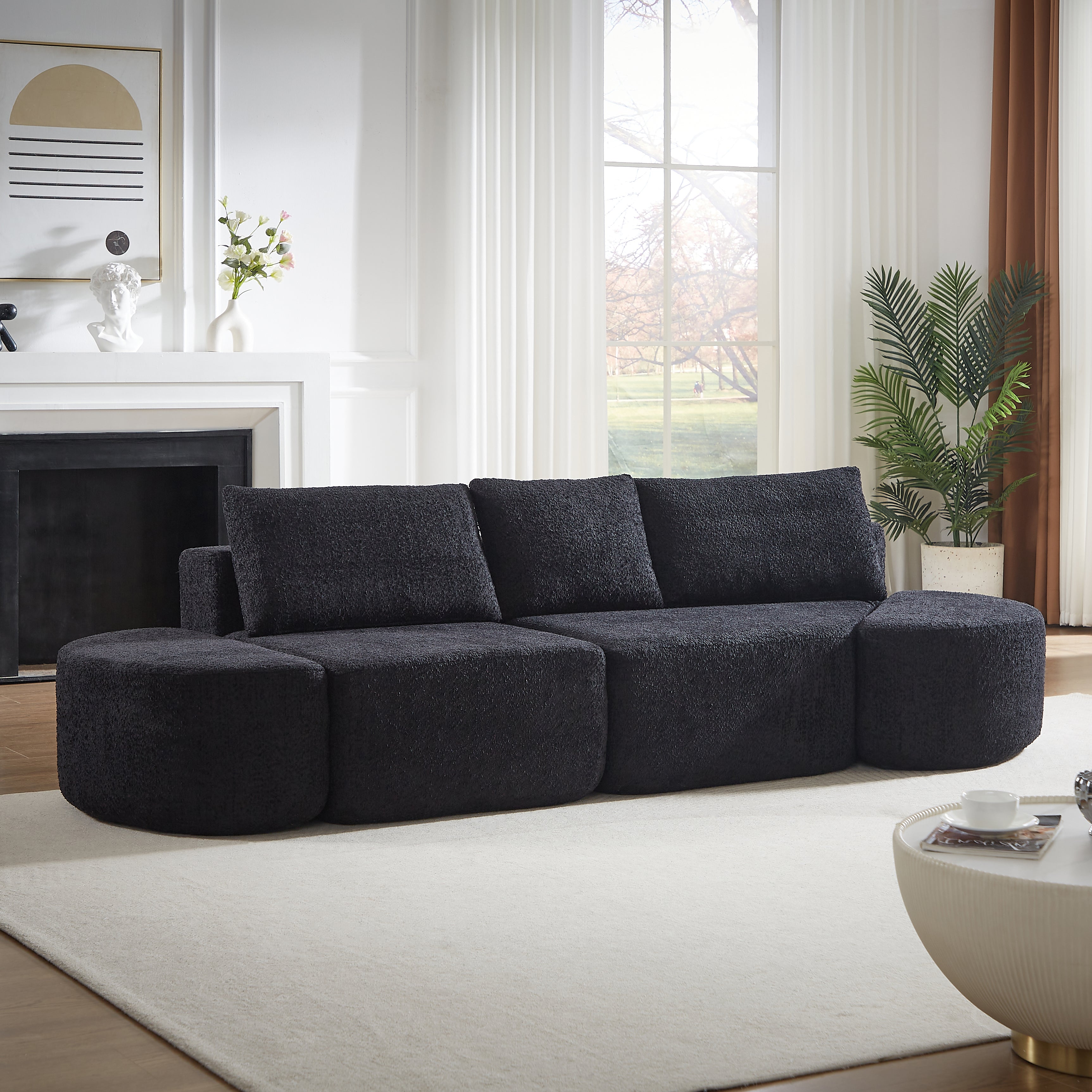 106.3-Inch V-Shaped Modular Sofa Set in Chenille Fabric