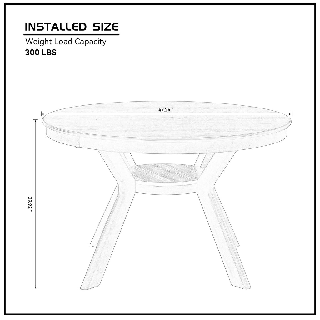 47.24'' Round Rubber Wood Dining Table for 4-6