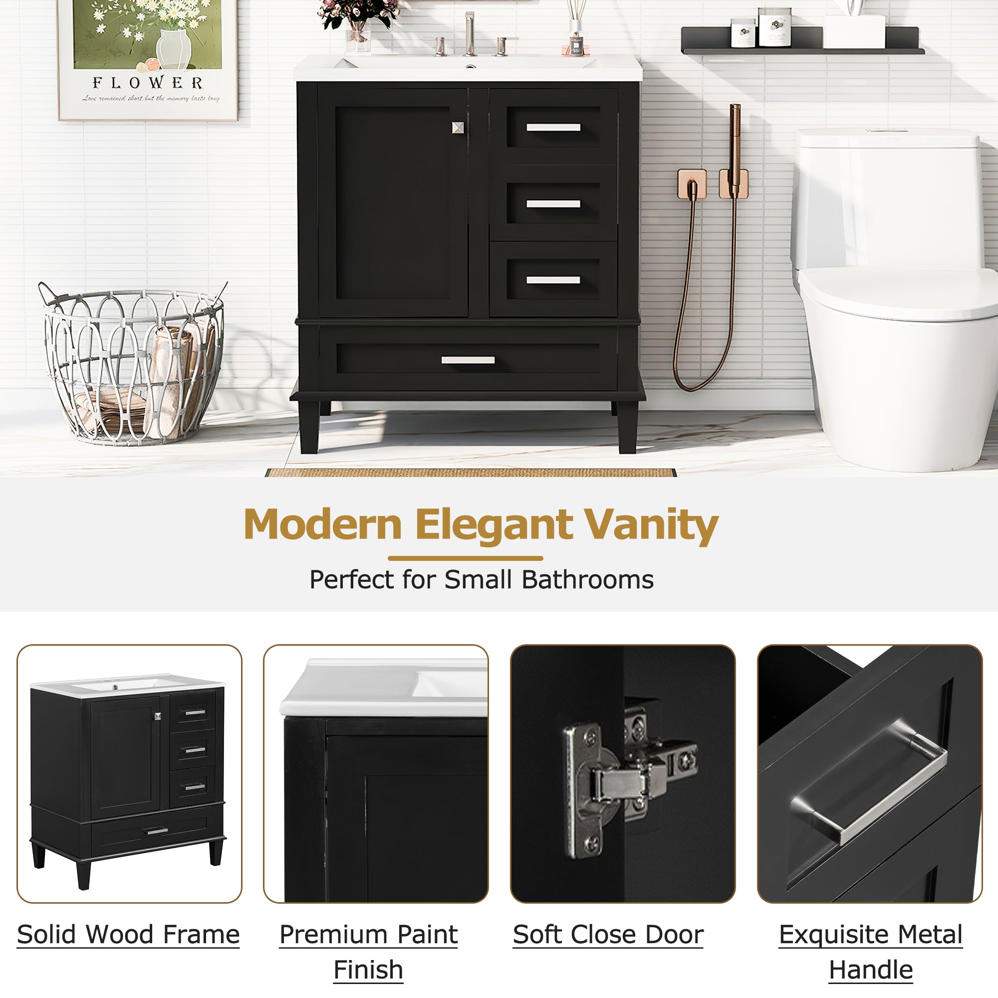 30" Modern Bathroom Vanity With Sink Combo Set