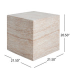 Outdoor/Indoor Square Travertine Lightweight Concrete Side Table