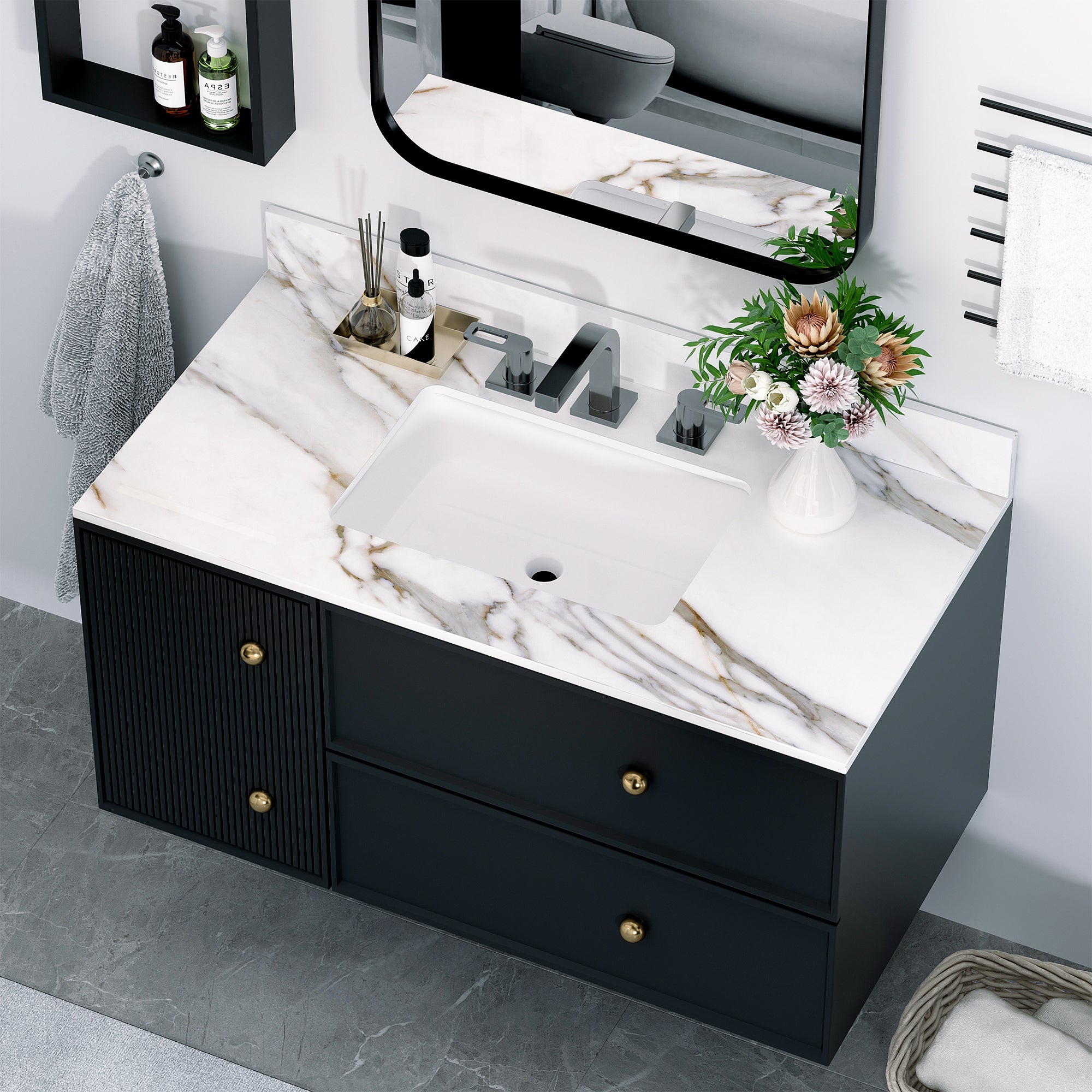 43 Inch Carrara Marble Vanity Top with Undermount Sink